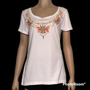 Chicos Top Shirt Blouse Embellished Short Sleeve Womens Chicos 0 / US Small